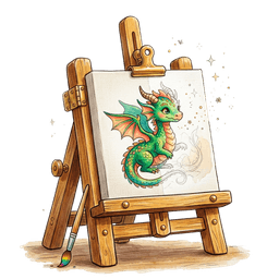 Chevalet en bois avec illustration de dragon aquarelle