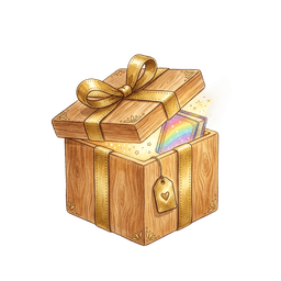 Coffret cadeau en bois avec ruban doré et pages arc-en-ciel