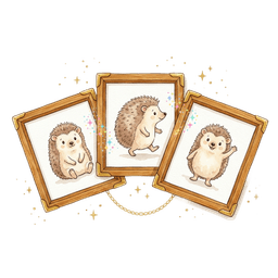 Trois cadres dorés avec illustrations cohérentes de hérisson