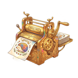 Presse à imprimer magique en bois avec engrenages dorés